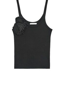 Zara Black Ribbed Tank with Rosette Detail